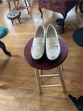 Quince Ivory Penny Loafers with Black Platform Sole